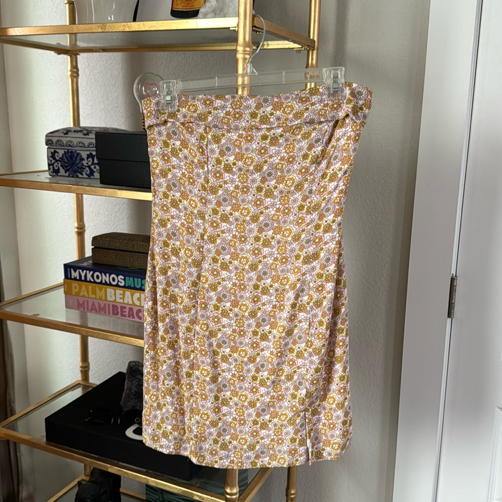 floral a-line strapless dress